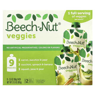 Beech-Nut, Vegetales, Más de 6 meses, Paquete variado, 9 sobres, 99 g (3,5 oz) cada uno
