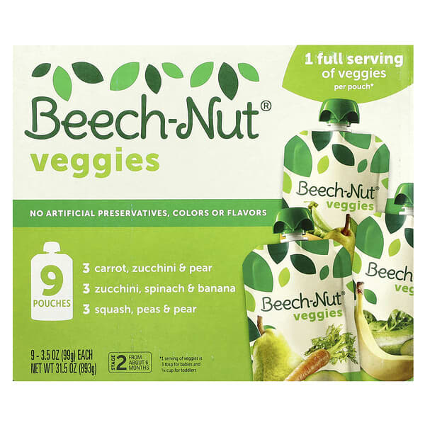 Beech-Nut, 베지, 생후 만 6개월 이상, 버라이어티 팩, 파우치 9개, 개당 99g(3.5oz)