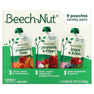 Beech-Nut, 多種口味，12 個月以上，9 袋，每袋 3.5 盎司（99 克）