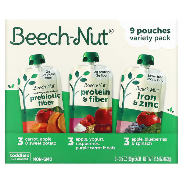 Beech-Nut, 버라이어티 팩, 12개월 이상, 파우치 9개, 각 99g(3.5oz)