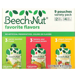 Beech-Nut, Paquete surtido de sabores favoritos, 6 meses y más de 12 meses`` 9 sobres, 99 g (3,5 oz) cada uno