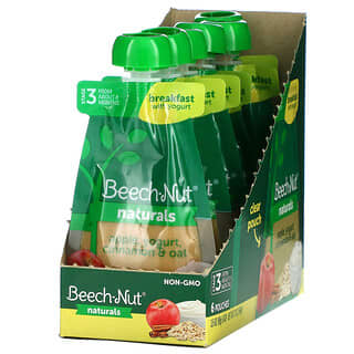 Beech-Nut, Naturals, завтрак с йогуртом, этап 3, яблоко, йогурт, корица и овес, 6 пакетиков по 99 г (3,5 унции)