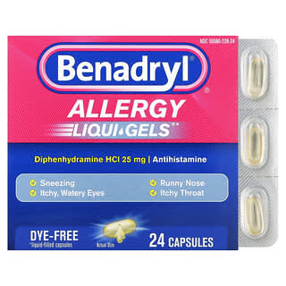 Benadryl, Liqui-Gels pour les allergies, Antihistaminique, 25 mg, 24 capsules