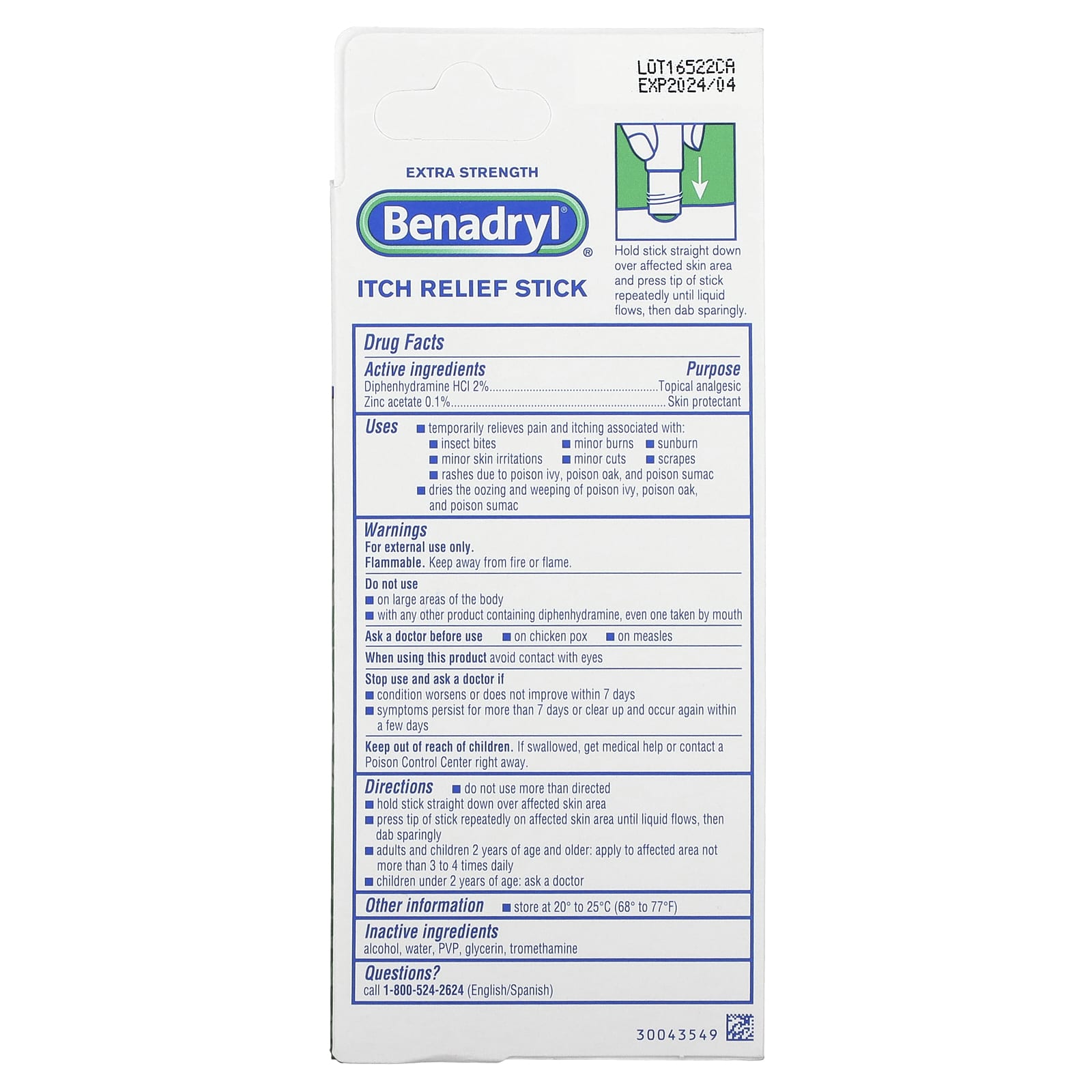 Benadryl, Itch Relief Stick, Extra Strength, For Adults And Kids 2+, 0. ...