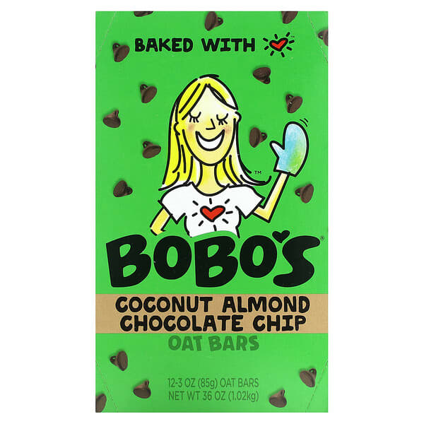 Bobo's Oat Bars, 椰子巴旦木巧克力碎，12 根，每根 3 盎司（85 克）