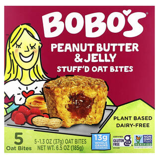 Bobo's Oat Bars, Aveia Recheada, Manteiga de Amendoim e Geleia, 5 Bocadas, 37 g (1,3 oz) Cada