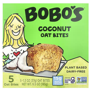 Bobo's Oat Bars, 燕麦零食，椰子味，5 块，每快 1.3 盎司（37 克）