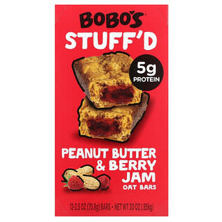 Bobo's Oat Bars, Barritas de avena rellenas, Mantequilla de maní y mermelada de bayas`` 12 barritas, 70,8 g (2,5 oz) cada una