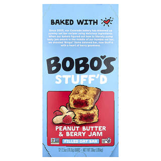 Bobo's Oat Bars, Stuff'd Oat Bars, Peanut Butter & Berry Jam, 12 Bars, 2.5 oz (70.8 g) Each