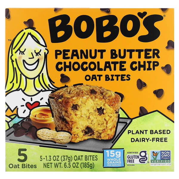 Bobo's Oat Bars, 花生醬巧克力碎燕麥零食，5 塊，每塊 1.3 盎司（37 克）