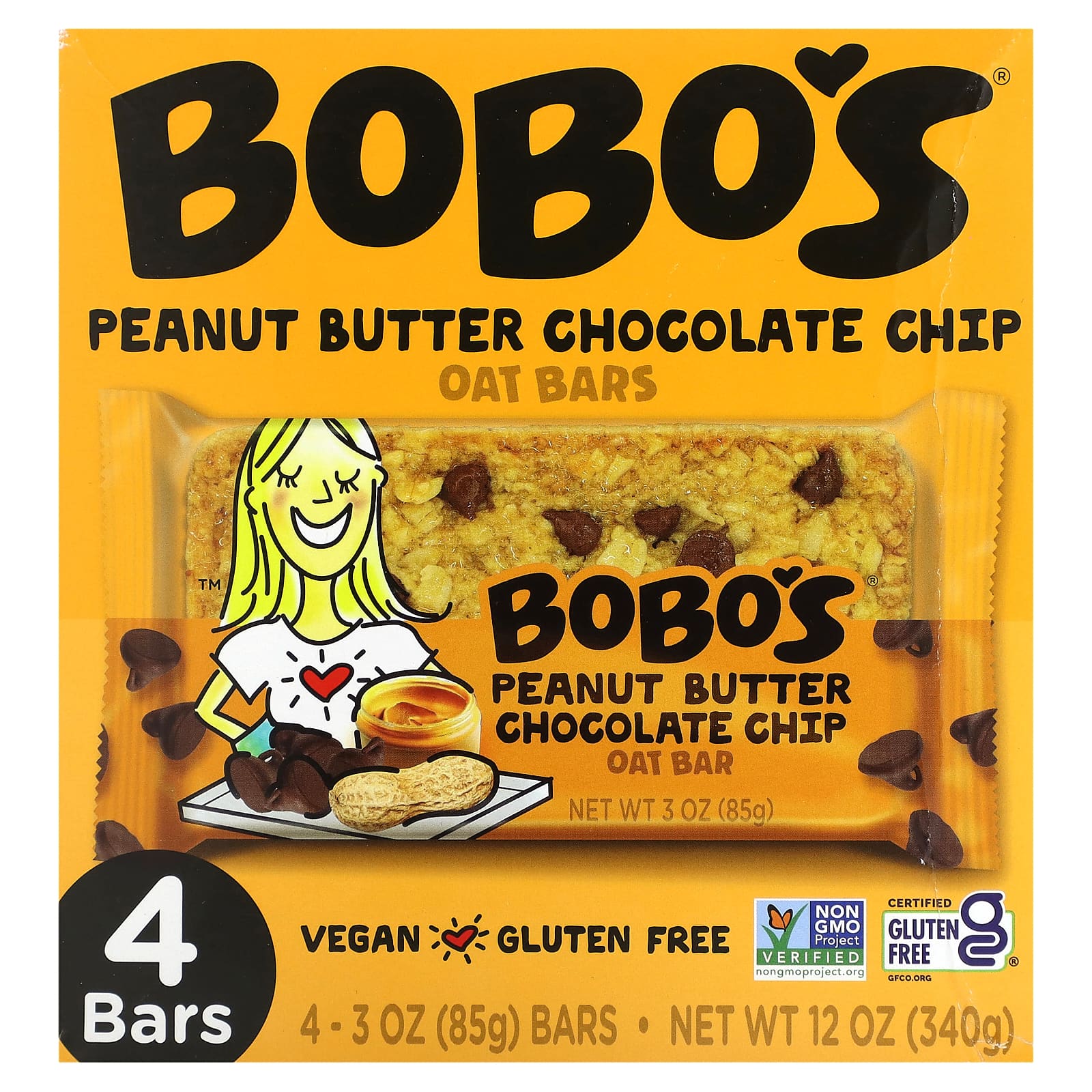 Bobo's Oat Bars, Peanut Butter Chocolate Chip Oat Bars, 4 Bars, 3 oz