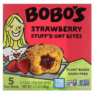 Bobo's Oat Bars, Bouchées à l’avoine farcies, fraise, 5 bouchées, 37 g chacune