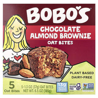 Bobo's Oat Bars, Bouchées d’avoine au brownie au chocolat et aux amandes, 5 bouchées de 37 g chacune