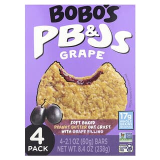 Bobo's Oat Bars, PB&Js, Grape, 4 Bars, 2.1 oz (60 g) Each