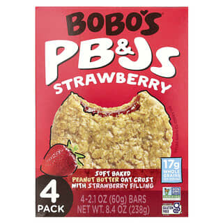 Bobo's Oat Bars, PB & Js, клубника, 4 упаковки по 60 г (2,1 унции)