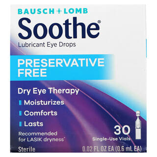 Bausch + Lomb, Soothe، قطرات تشحيم العينين، خالية من المواد الحافظة، 30 أمبول للاستخدام مرة واحدة، 0.02 أونصة سائلة (0.6 مل) لكل أمبول
