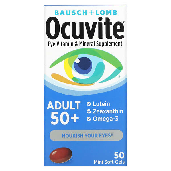 Ocuvite, Adult 50 +, Eye Vitamin &amp; Mineral Supplement, 50 Mini Soft Gels