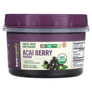 BareOrganics, Freeze-Dried Raw Organic Acai Berry Powder , 4 oz (114 g)