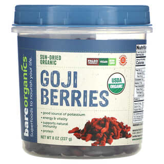 BareOrganics, Sun-Dried Organic Goji Berries, 8 oz (227 g)