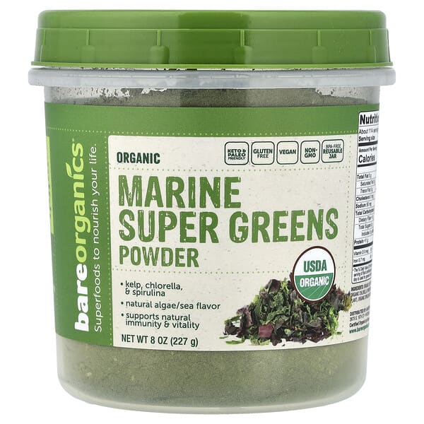 BareOrganics, Marine Super Greens Powder, 8 oz (227 g) — product photo 1