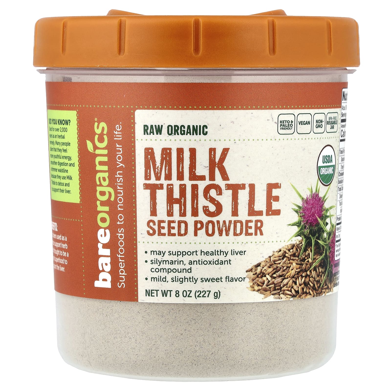 BareOrganics Raw Organic Milk Thistle Seed Powder – 227 g de BareOrganics