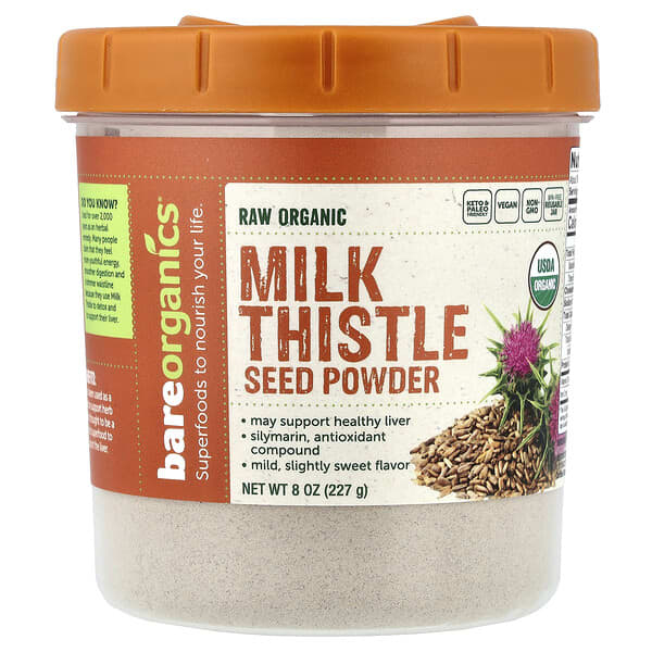 BareOrganics, Raw Organic Milk Thistle Seed Powder, 8 oz (227 g) — product photo 1