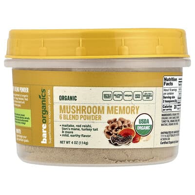 BareOrganics, Organic Mushroom Memory 6 Powder Blend, 4 oz (114 g)