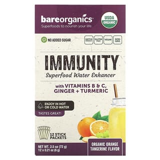BareOrganics, Immunity, Superfood Water Enhancer, Orange Tangerine, 12 Stick Packets, 0.21 oz (6 g) Each