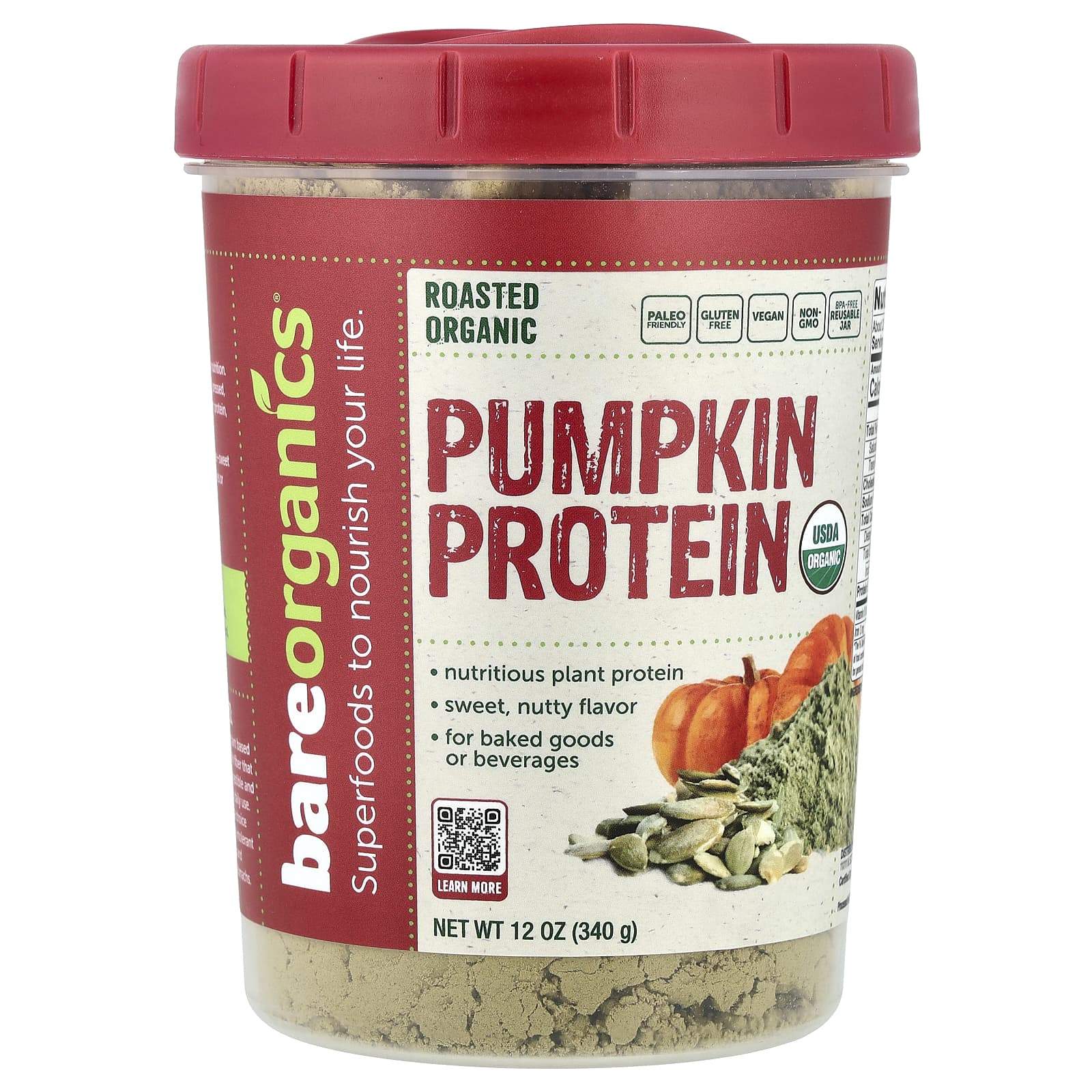 BareOrganics Roasted Organic Pumpkin Protein Powder – 340 g de BareOrganics