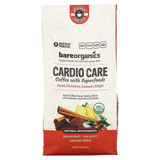BareOrganics, Cardio Care, Kawa z produktami superfood, mielona, średnio palona, (283 g)