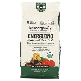 BareOrganics, Бодрящий кофе с суперфудами, молотый, средней обжарки, 283 г (10 унций)