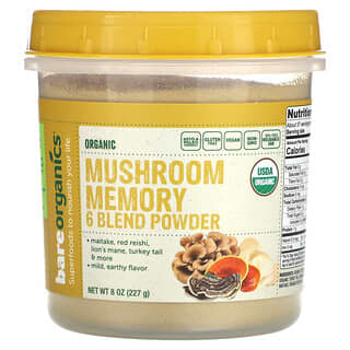 BareOrganics, Organic Mushroom Memory 6 Blend Powder, 8 oz (227 g)