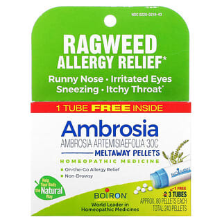 Boiron, Ambrosia, Allergiemittel mit Ragweed, im Mund schmelzende Globuli, 3 Röhrchen, je 80 Globuli