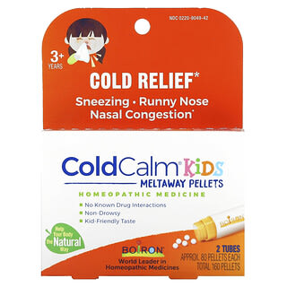 Boiron, ColdCalm Kids Meltaway Pellets, Cold Relief, 3+ Years, 2 Tubes, Approx. 80 Quick Dissolving Pellets Each