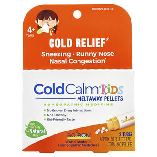 Boiron, ColdCalm® Kids Meltaway Pellets, 4+ Years, 2 Tubes, Approx. 80 Pellets Each