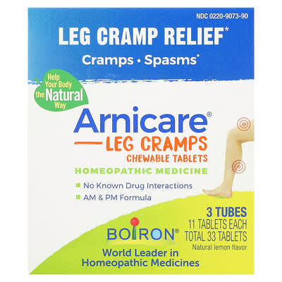 Boiron, Arnicare Leg Cramp Soothing Formula, Lemon Flavor, 3 Tubes, 11 Chewable Tablets Each