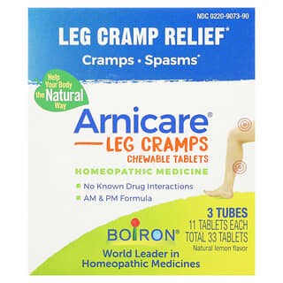 Boiron, Arnicare Leg Cramp Relief, Linderung von Beinkrämpfen, Zitrone, 3 Röhrchen, 11 Kautabletten pro Röhrchen