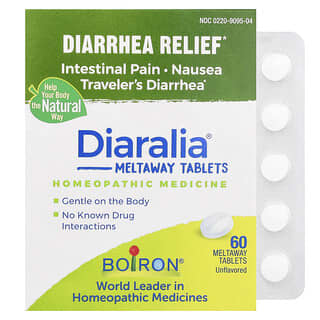 Boiron, Diaralia, Soulagement de la diarrhée, Sans arôme, 60 comprimés Meltaway
