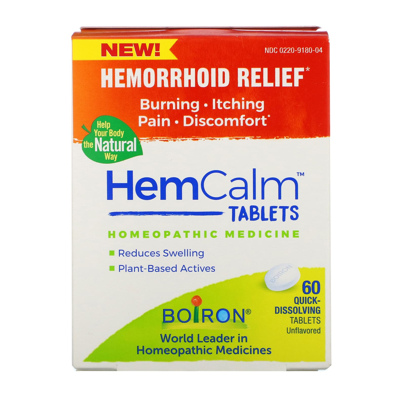 Boiron, HemCalm Tablets, Hemorrhoid Relief, Unflavored, 60 Quick