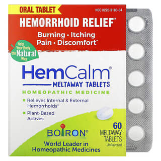 Boiron, HemCalm Tablets, Hemorrhoid Relief, Unflavored, 60 Meltaway Tablets