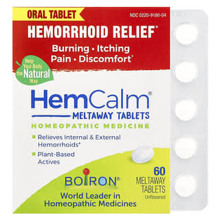 Boiron, Comprimidos HemCalm, Alivio de las hemorroides, Sin sabor, 60 comprimidos de rápida disolución