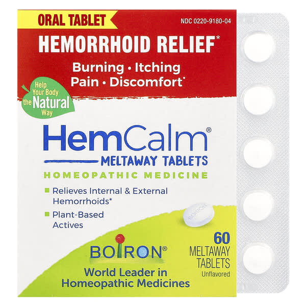 Boiron, HemCalm®, 치질 완화제, 무맛, 녹는 정제 60정