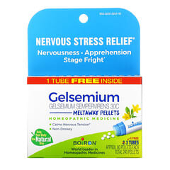 Boiron, Gelsemium, Nervous Stress Relief, Meltaway Pellets, 30C, 3 Tubes, Approx. 80 Pellets Each
