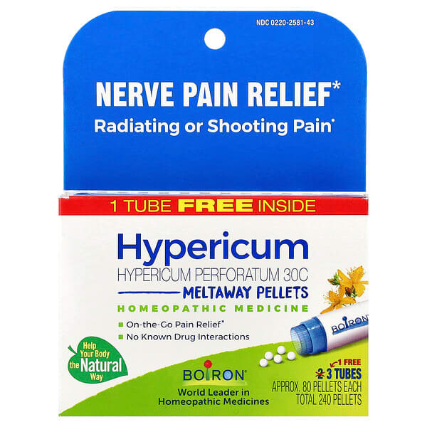 Boiron, Hypericum perforatum, Johanniskraut, 30C, 3 Röhrchen, je 80 im Mund schmelzende Globuli