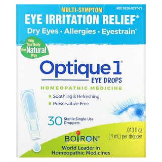 Boiron, Optique 1, Gotas para los ojos para aliviar la irritación, 30 goteros estériles de un solo uso, 0,4 ml (0,013 oz. líq.) cada uno