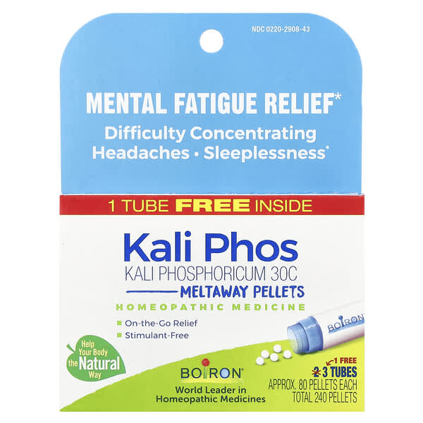Kali Phosphoricum, Mental Fatigue Relief, Meltaway Pellets, 30C, 3 Tubes, Approx. 80 Pellets Each