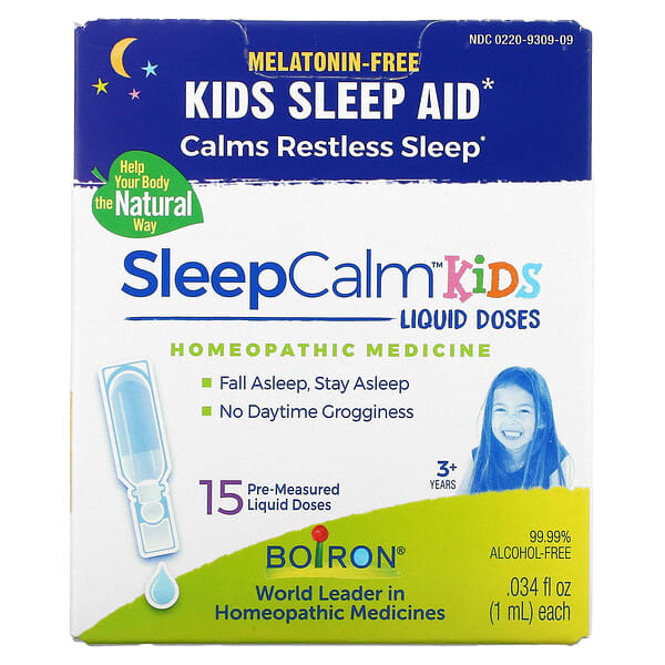 Boiron, Niños, SleepCalm Liquid Doses, Más de 3 años, Sin melatonina, 15 dosis líquidas premedidas, 1 ml (0,034 oz. Líq.) Cada una