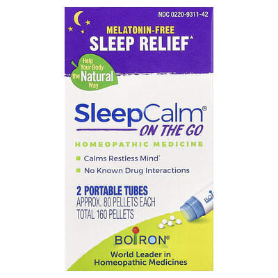 Boiron, SleepCalm® On The Go, 2 Portable Tubes, 80 Pellets Each