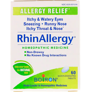 Boiron, RhinAllergy, Alivio de la alergia, 60 comprimidos de disolución rápida