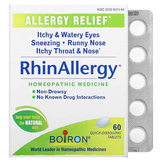 Boiron, RhinAllergy, Alívio de Alergias, 60 Comprimidos de Dissolução Rápida